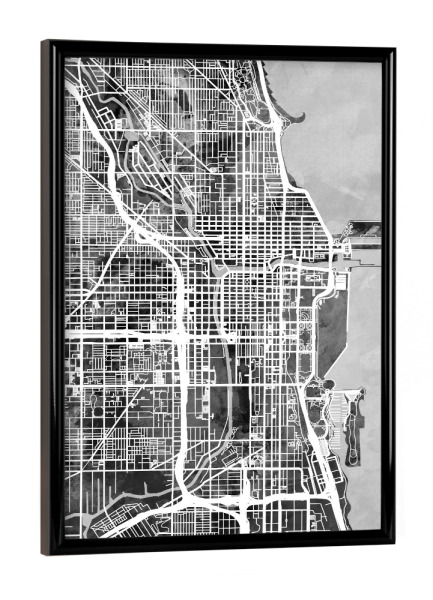 Poster mit schwarzem Rahmen "Chicago City Street Map 4" artboxONE - Städte,Schwarzweiß,Städte / Chicago,Kartografie