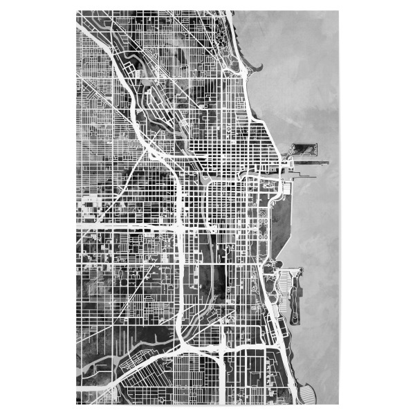 Poster "Chicago City Street Map 4" artboxONE - Städte,Schwarzweiß,Städte / Chicago,Kartografie