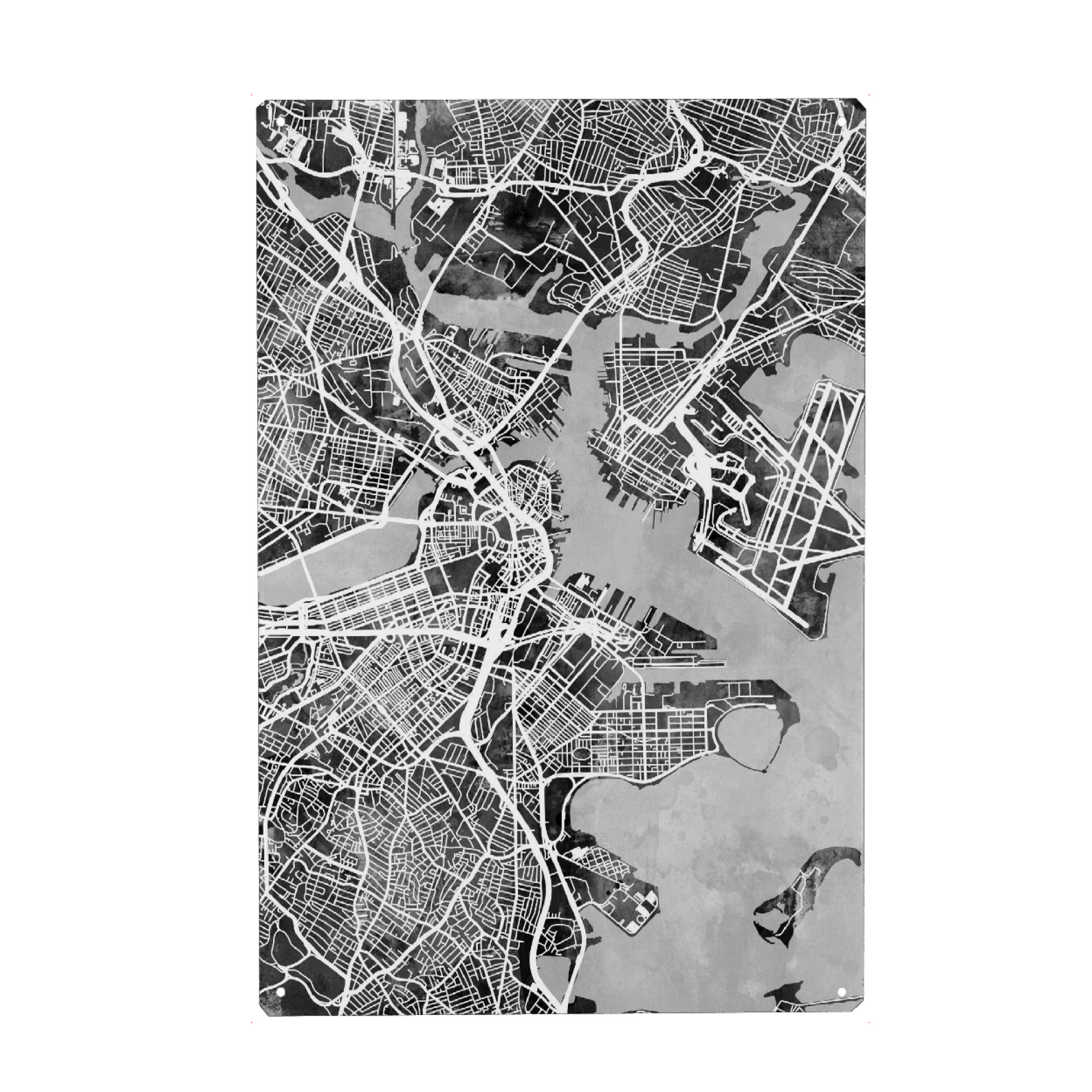 Metall Poster "Boston Massachusetts Street Map 4" artboxONE - Städte,Schwarzweiß,Städte / Boston,Kartografie
