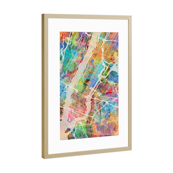 Poster mit Rahmen Gold "New York City Street Map 3" artboxONE - Städte,Städte / New York,Kartografie