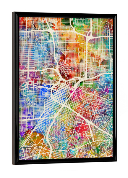 Poster mit schwarzem Rahmen "Houston Texas City Street Map 3" artboxONE - Städte,Kartografie