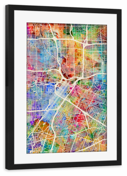 Poster mit Rahmen schwarz "Houston Texas City Street Map 3" artboxONE - Städte,Kartografie