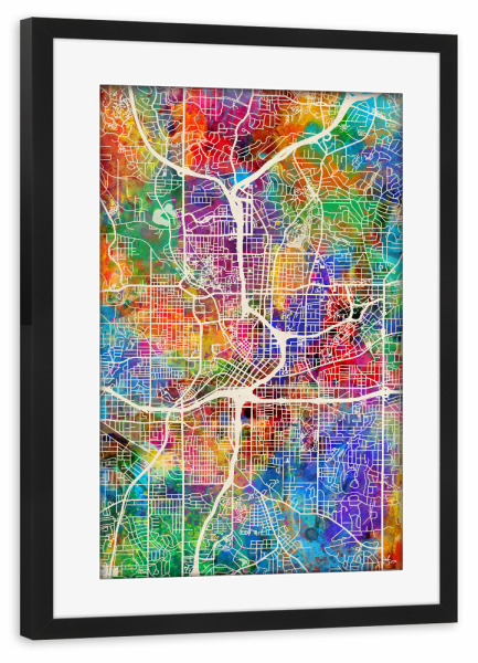 Poster mit Rahmen schwarz "Atlanta Georgia City Map 3" artboxONE - Städte,Kartografie