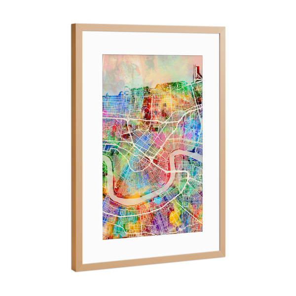 Poster mit Rahmen Kupfer "New Orleans Street Map 3" artboxONE - Städte,Kartografie