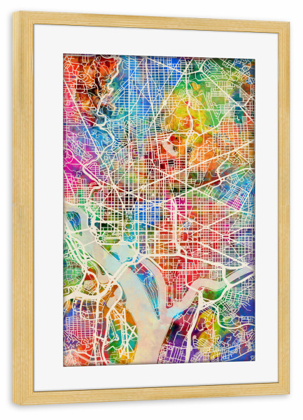 Poster mit Rahmen kiefer "Washington DC Street Map 3" artboxONE - Städte,Städte / Washington,Kartografie