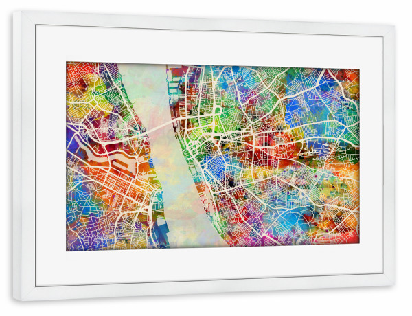 Poster mit Rahmen weiß "Liverpool England Street Map 3" artboxONE - Städte,Kartografie