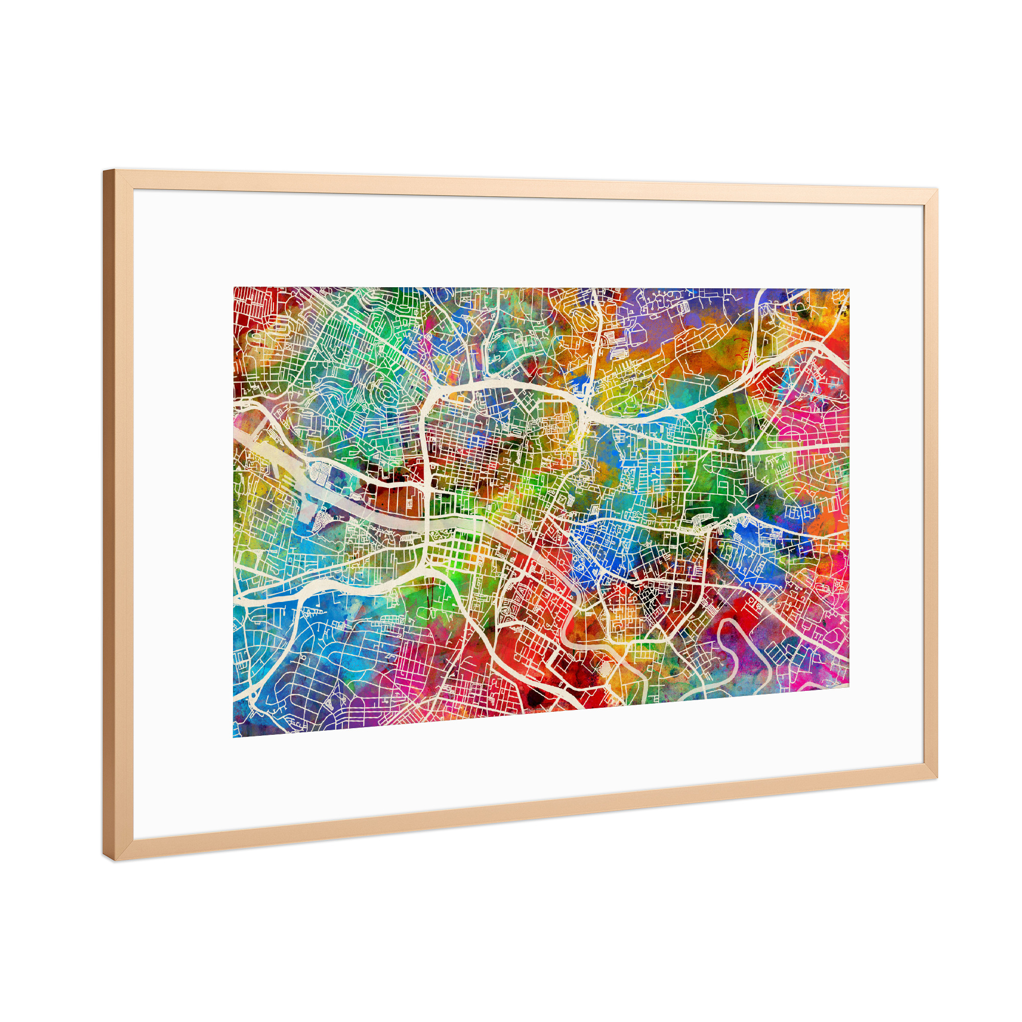 Poster mit Rahmen Kupfer "Glasgow Street Map 3" artboxONE - Städte,Kartografie
