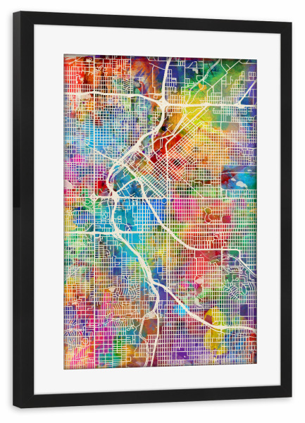Poster mit Rahmen schwarz "Denver Colorado Street Map 3" artboxONE - Städte,Kartografie