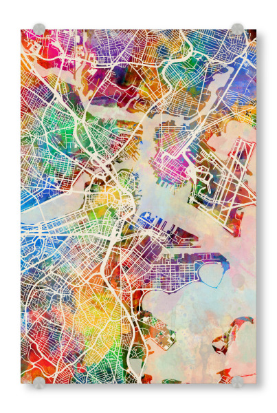 Acrylglasbild "Boston Massachusetts Street Map 3" artboxONE - Städte,Städte / Boston,Kartografie