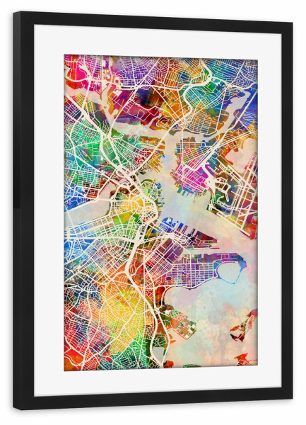 Poster mit Rahmen schwarz "Boston Massachusetts Street Map 3" artboxONE - Städte,Städte / Boston,Kartografie