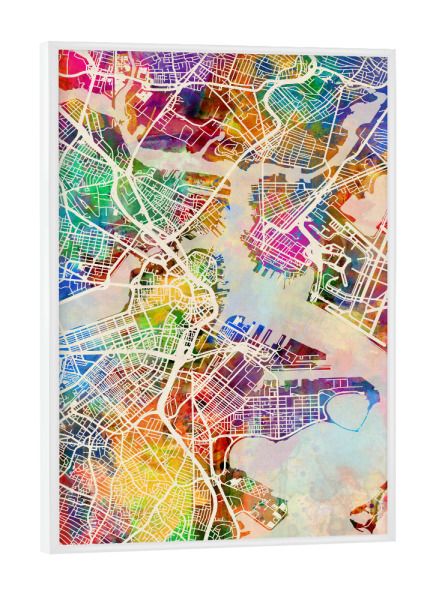 Poster mit weißem Rahmen "Boston Massachusetts Street Map 3" artboxONE - Städte,Städte / Boston,Kartografie