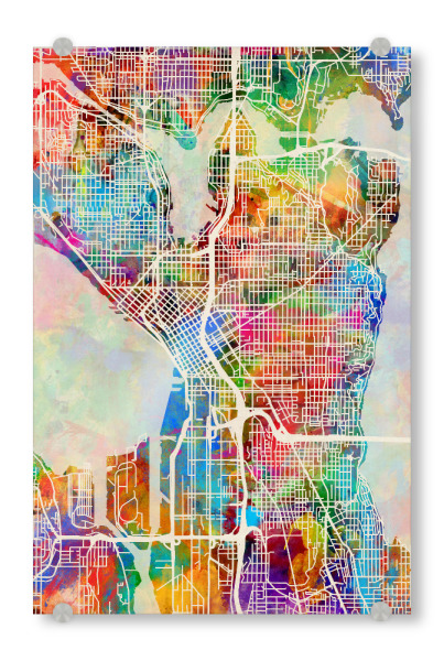 Acrylglasbild "Seattle Washington Street Map 3" artboxONE - Städte,Kartografie