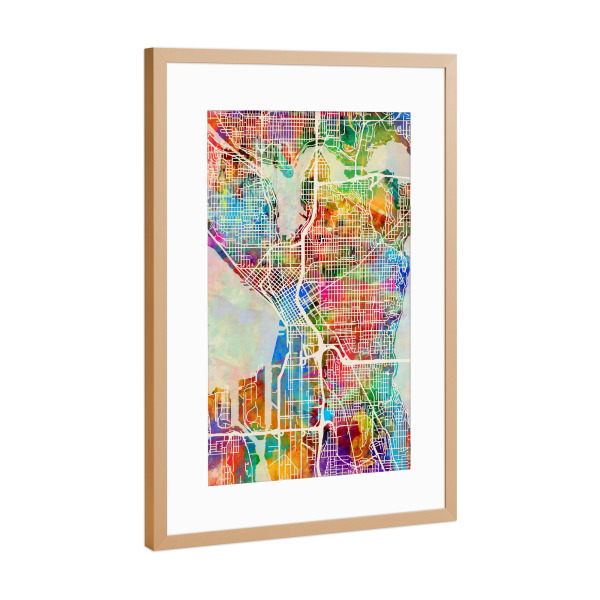 Poster mit Rahmen Kupfer "Seattle Washington Street Map 3" artboxONE - Städte,Kartografie