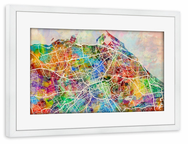 Poster mit Rahmen weiß "Edinburgh Street Map 3" artboxONE - Städte,Kartografie