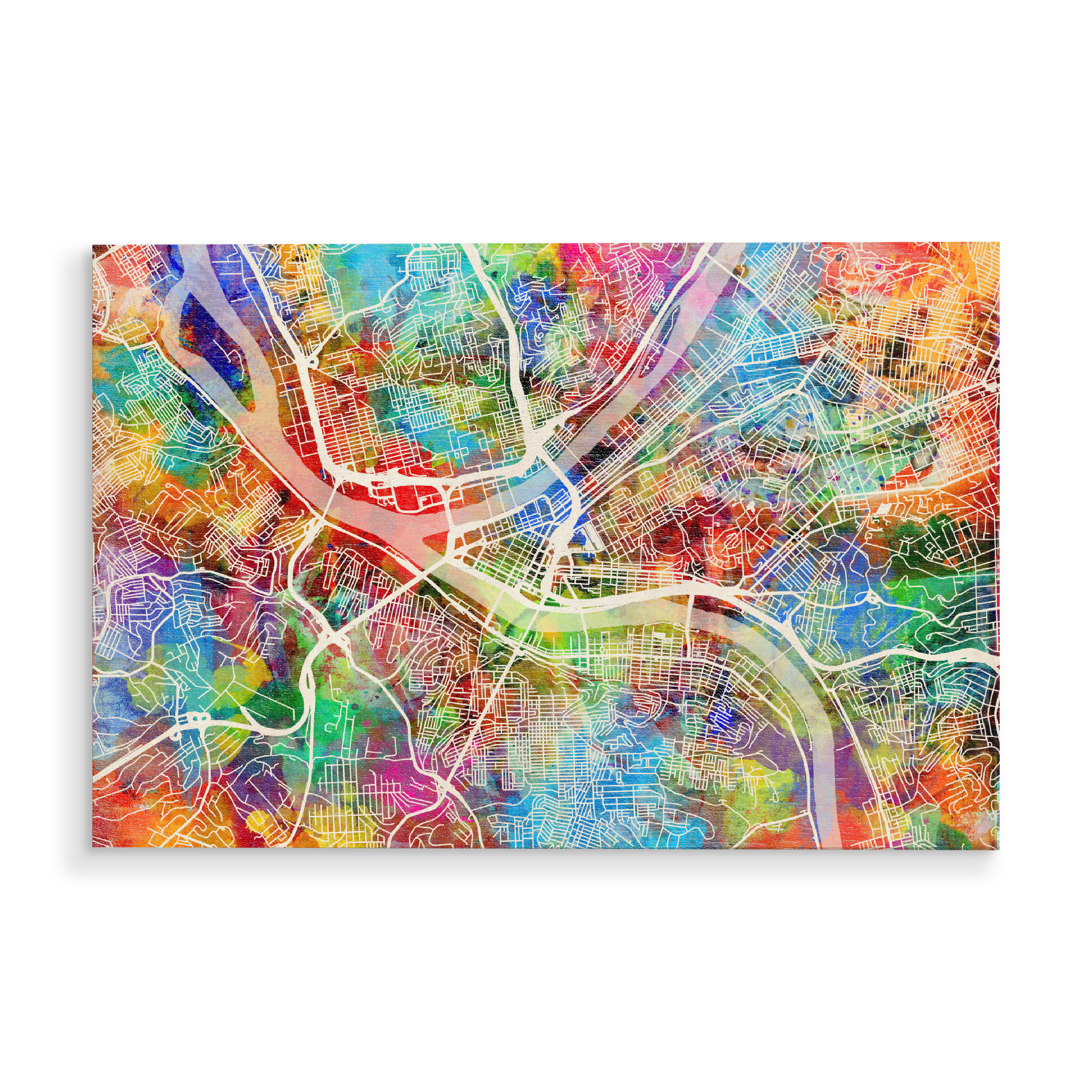 Holzbild "Pittsburgh Pennsylvania Street Map 3" artboxONE - Städte,Kartografie