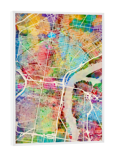 Poster mit weißem Rahmen "Philadelphia Pennsylvania Street Map 3" artboxONE - Städte,Kartografie