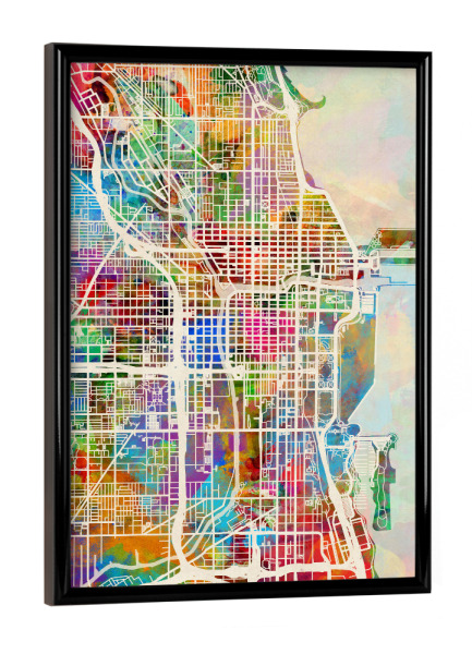 Poster mit schwarzem Rahmen "Chicago City Street Map 3" artboxONE - Städte,Städte / Chicago,Kartografie