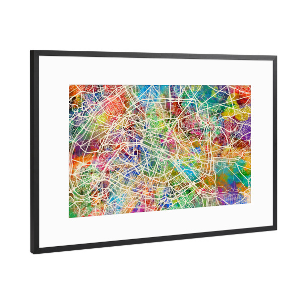 Poster mit Rahmen Schwarz (Metallic) "Paris France Street Map 2" artboxONE - Städte,Städte / Paris,Kartografie