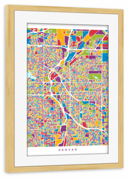 Poster mit Rahmen kiefer "Denver Colorado Street Map 2" artboxONE - Städte,Kartografie