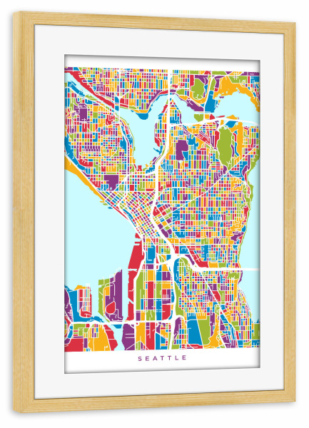 Poster mit Rahmen kiefer "Seattle Washington Street Map 2" artboxONE - Städte,Kartografie