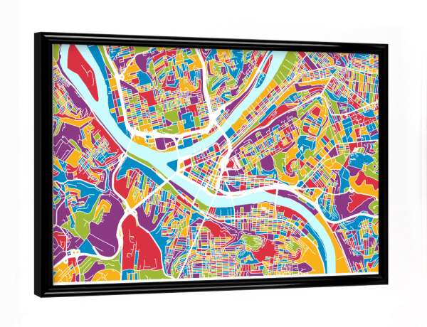 Poster mit schwarzem Rahmen "Pittsburgh Pennsylvania Street Map 2" artboxONE - Städte,Kartografie