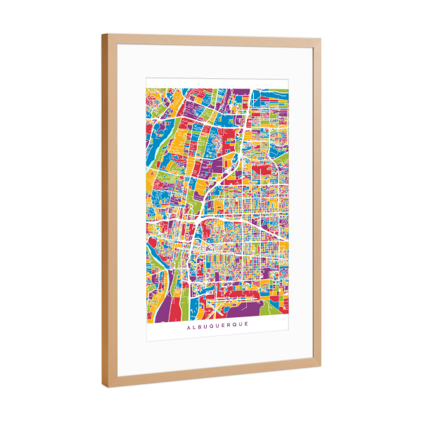 Poster mit Rahmen Kupfer "Albuquerque New Mexico City Street Map 2" artboxONE - Städte,Kartografie - Straßenkarte von albuquerque,New mexico,Usa