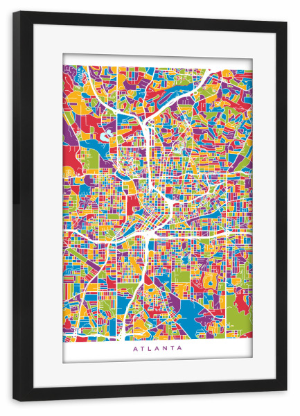 Poster mit Rahmen schwarz "Atlanta Georgia City Map 2" artboxONE - Städte,Kartografie