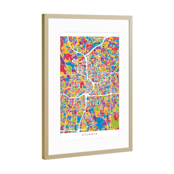 Poster mit Rahmen Gold "Atlanta Georgia City Map 2" artboxONE - Städte,Kartografie