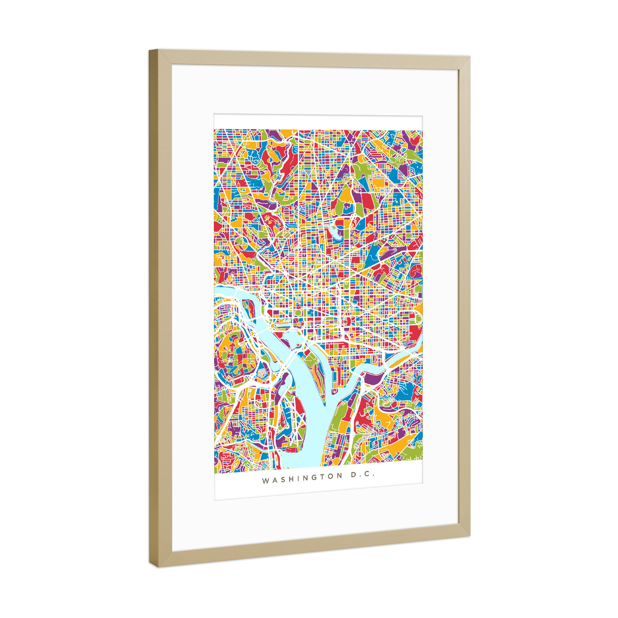 Poster mit Rahmen Gold "Washington DC Street Map 2" artboxONE - Städte,Städte / Washington,Kartografie