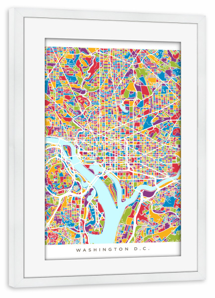 Poster mit Rahmen weiß "Washington DC Street Map 2" artboxONE - Städte,Städte / Washington,Kartografie