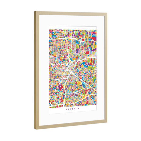 Poster mit Rahmen Gold "Houston Texas City Street Map 2" artboxONE - Städte,Kartografie