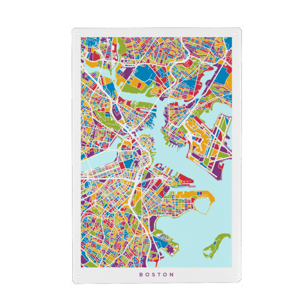 Holzbild "Boston Massachusetts Street Map 2" artboxONE - Städte,Städte / Boston,Kartografie