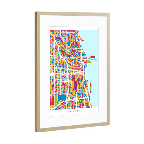 Poster mit Rahmen Gold "Chicago City Street Map 2" artboxONE - Städte,Städte / Chicago,Kartografie