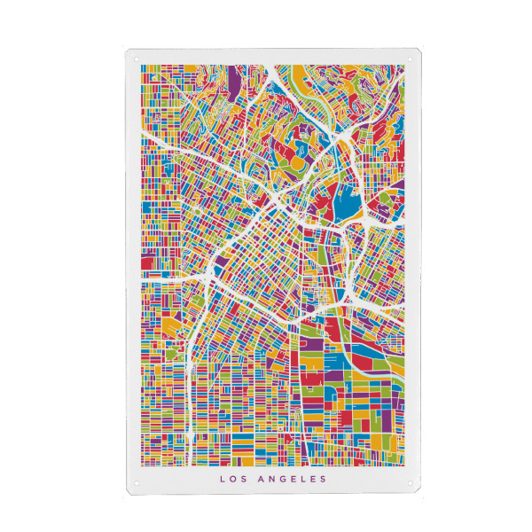 Metall Poster "Los Angeles City Street Map 2" artboxONE - Städte,Städte / Los Angeles,Kartografie