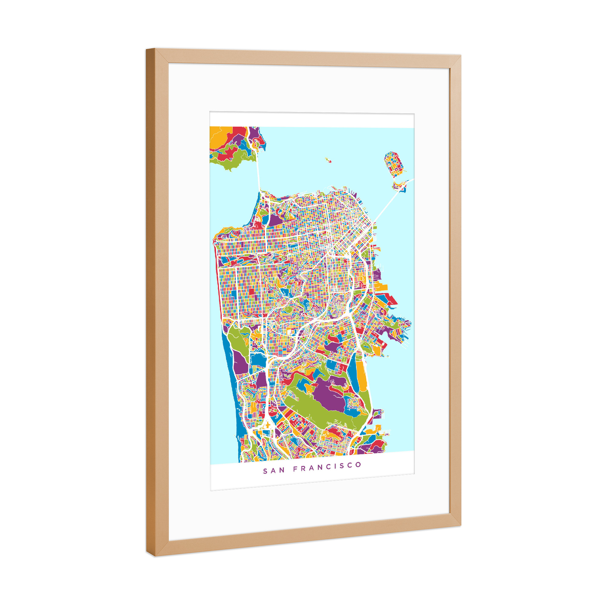 Poster mit Rahmen Kupfer "San Francisco City Street Map 2" artboxONE - Städte,Städte / San Francisco,Kartografie