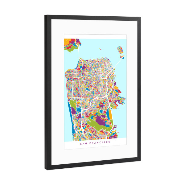 Poster mit Rahmen Schwarz (Metallic) "San Francisco City Street Map 2" artboxONE - Städte,Städte / San Francisco,Kartografie