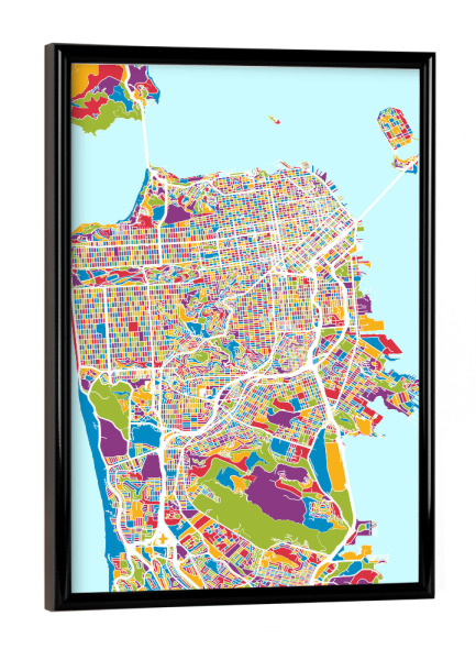 Poster mit schwarzem Rahmen "San Francisco City Street Map 2" artboxONE - Städte,Städte / San Francisco,Kartografie