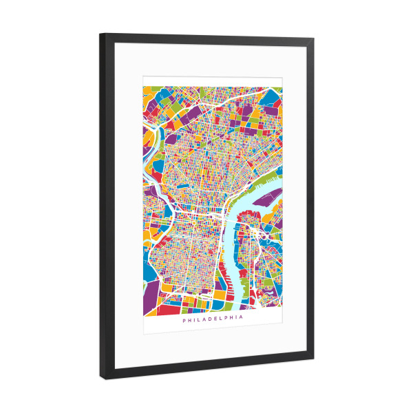 Poster mit Rahmen Schwarz (Metallic) "Philadelphia Pennsylvania Street Map 2" artboxONE - Städte,Kartografie