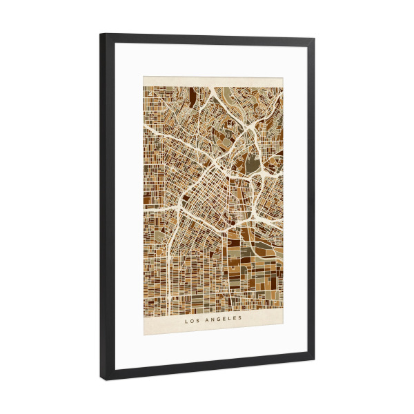 Poster mit Rahmen Schwarz (Metallic) "Los Angeles City Street Map" artboxONE - Städte,Städte / Los Angeles,Kartografie