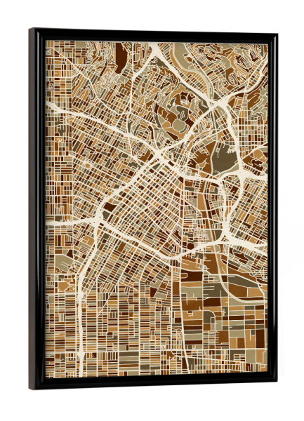 Poster mit schwarzem Rahmen "Los Angeles City Street Map" artboxONE - Städte,Städte / Los Angeles,Kartografie