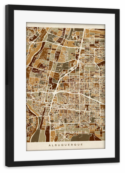 Poster mit Rahmen schwarz "Albuquerque New Mexico City Street Map" artboxONE - Städte,Kartografie