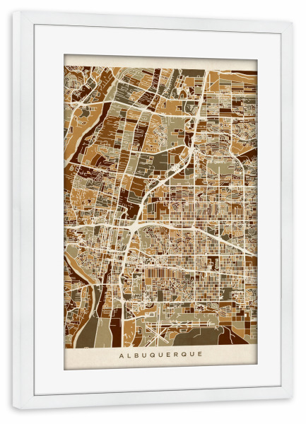 Poster mit Rahmen weiß "Albuquerque New Mexico City Street Map" artboxONE - Städte,Kartografie