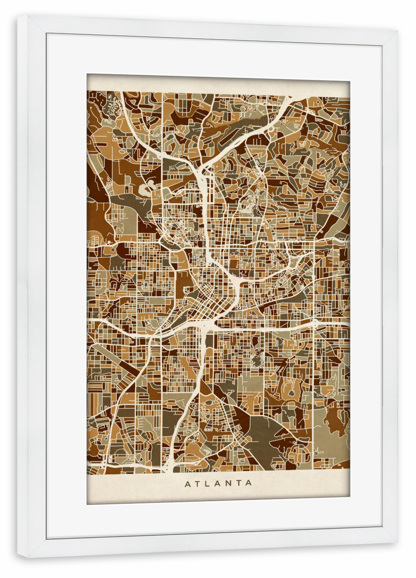 Poster mit Rahmen weiß "Atlanta Georgia City Map" artboxONE - Städte,Kartografie