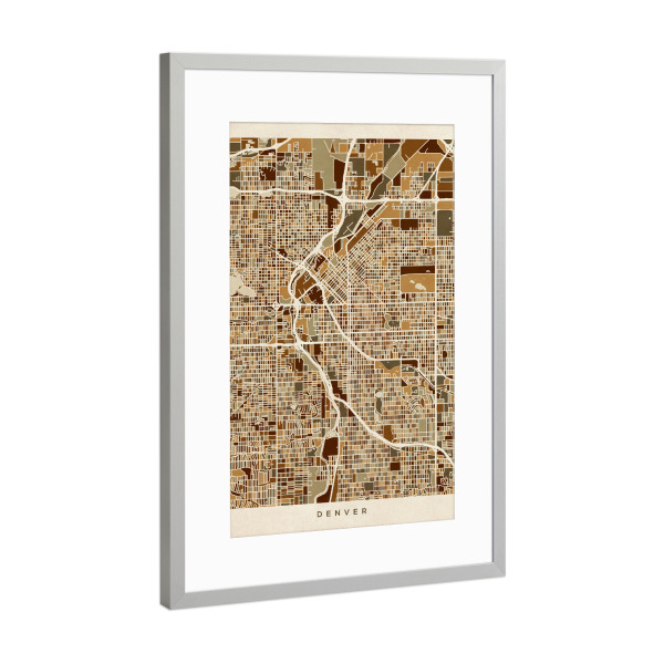 Poster mit Rahmen Silber "Denver Colorado Street Map" artboxONE - Städte,Kartografie