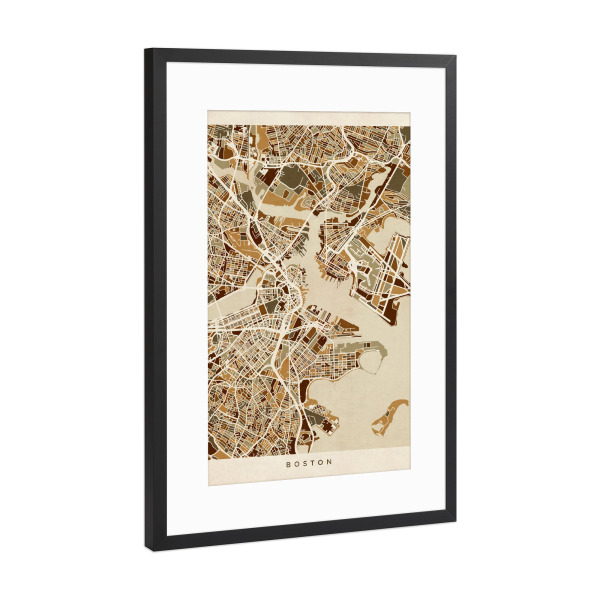 Poster mit Rahmen Schwarz (Metallic) "Boston Massachusetts Street Map" artboxONE - Städte,Städte / Boston,Kartografie