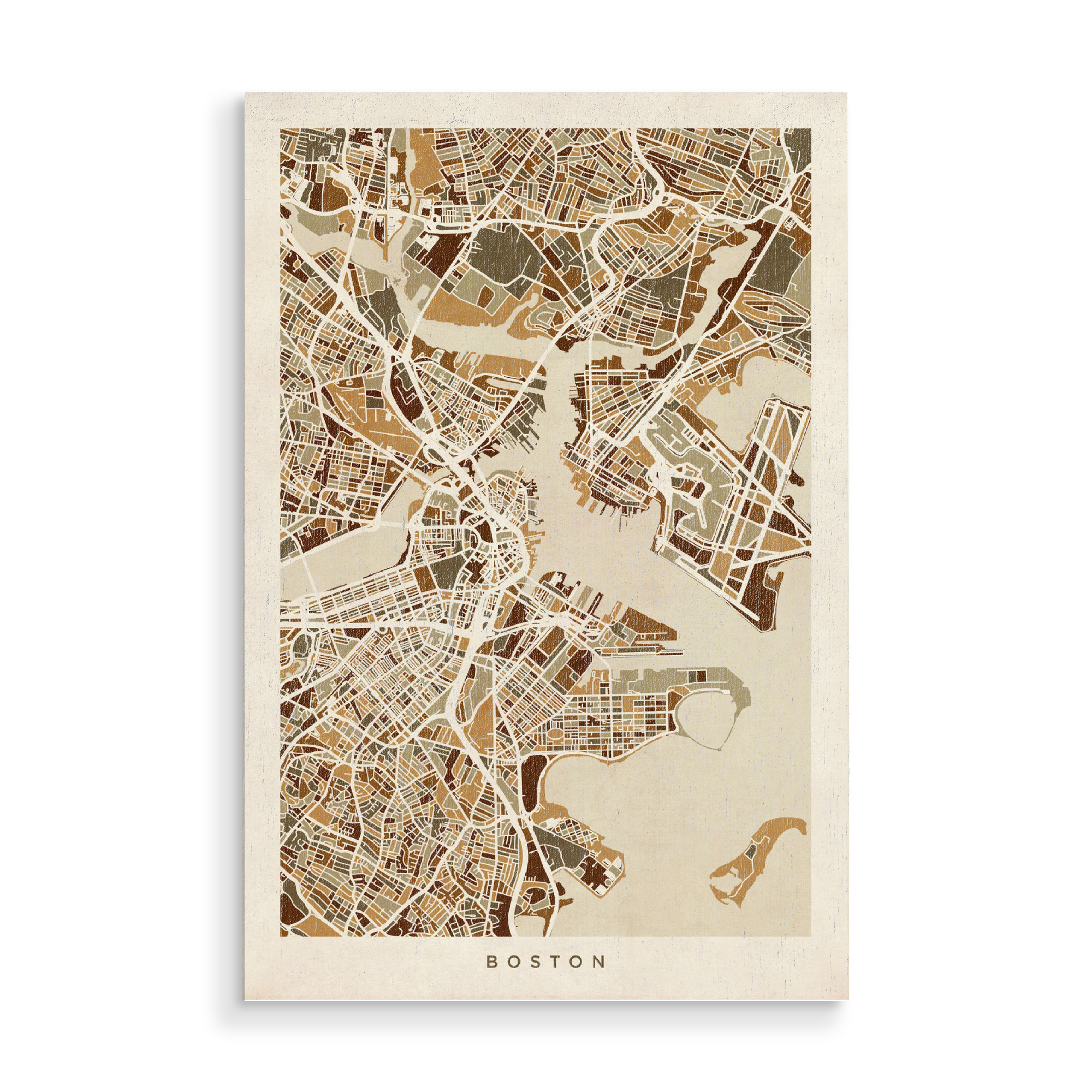 Holzbild "Boston Massachusetts Street Map" artboxONE - Städte,Städte / Boston,Kartografie