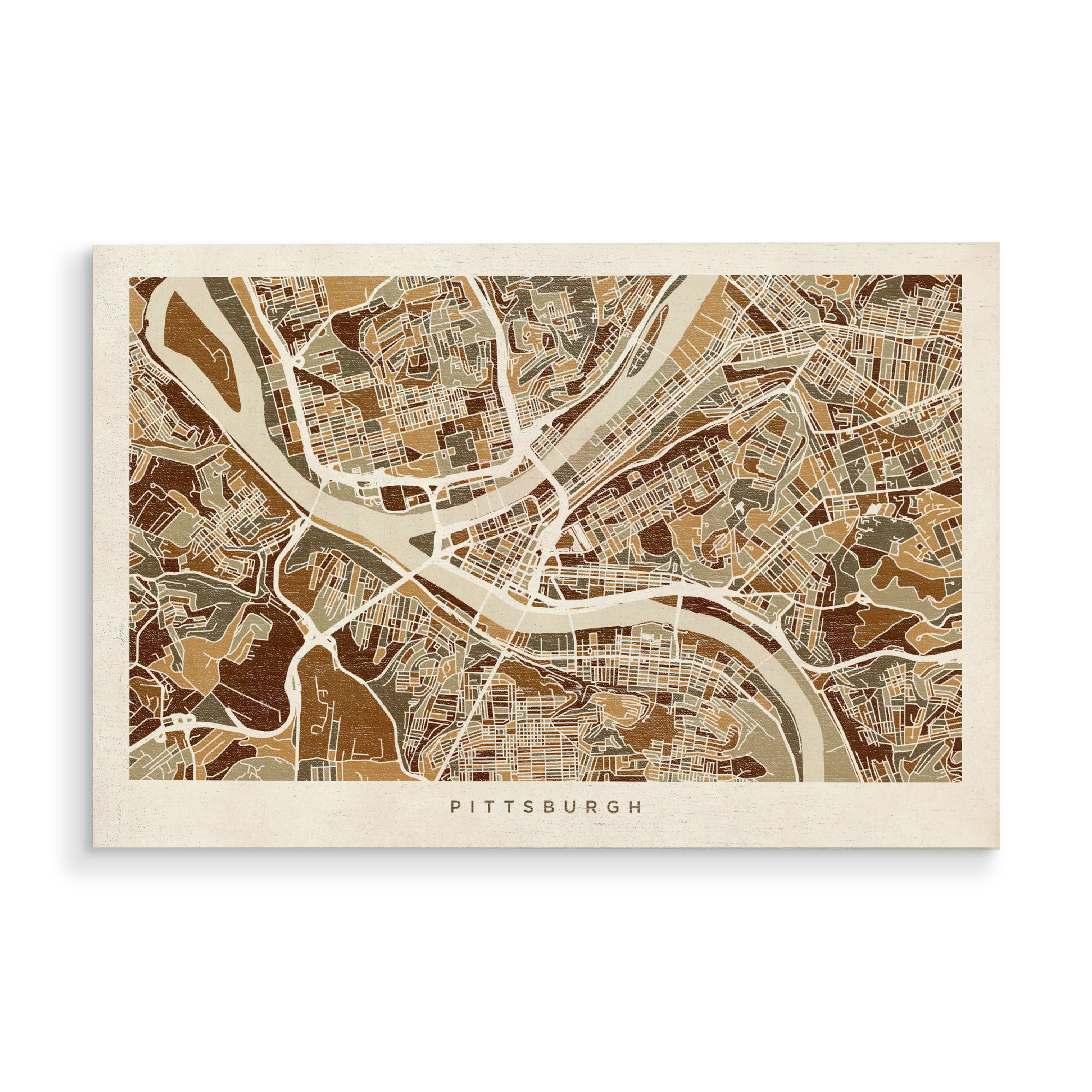 Holzbild "Pittsburgh Pennsylvania Street Map" artboxONE - Städte,Kartografie