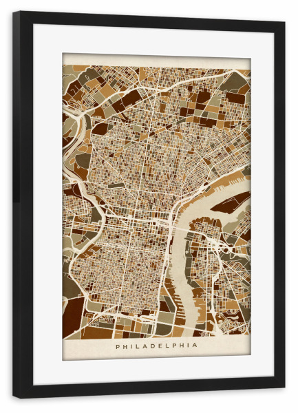 Poster mit Rahmen schwarz "Philadelphia Pennsylvania Street Map" artboxONE - Städte,Kartografie