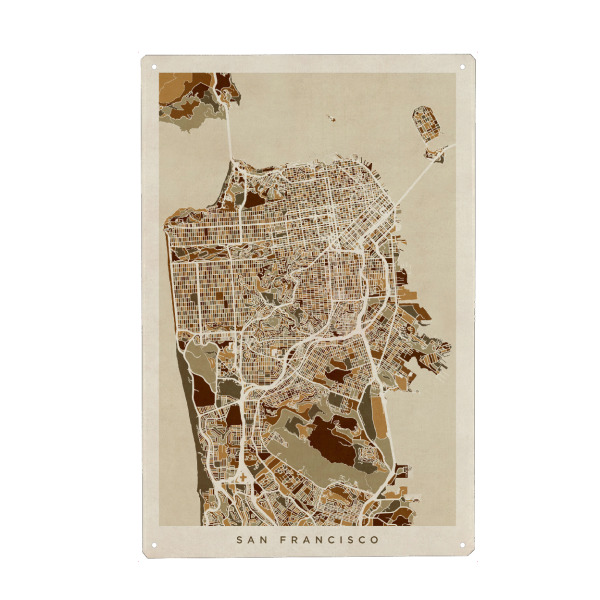 Holzbild "San Francisco City Street Map" artboxONE - Städte / San Francisco,Kartografie