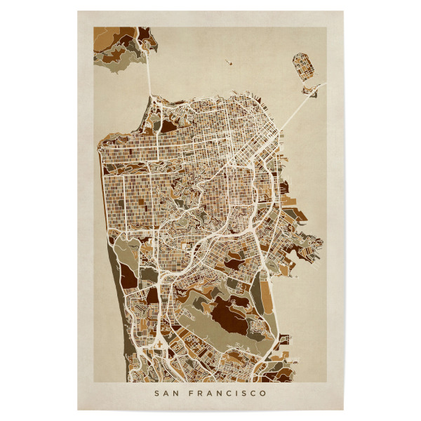 Poster "San Francisco City Street Map" artboxONE - Städte / San Francisco,Kartografie